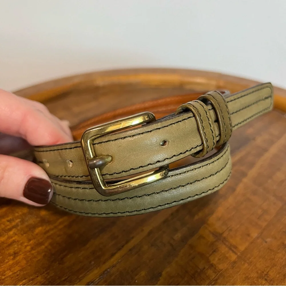 Vintage Kids Levi’s Olive Green Leather Belt with Gold Brass Buckle